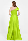 One Shoulder Satin Pleated Bridesmaid Dress Long Bowknot Formal Evening Party Dresses Gowns