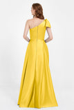 One Shoulder Satin Pleated Bridesmaid Dress Long Bowknot Formal Evening Party Dresses Gowns