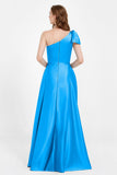 One Shoulder Satin Pleated Bridesmaid Dress Long Bowknot Formal Evening Party Dresses Gowns