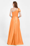 One Shoulder Satin Pleated Bridesmaid Dress Long Bowknot Formal Evening Party Dresses Gowns