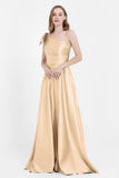 One Shoulder Satin Pleated Bridesmaid Dress Long Bowknot Formal Evening Party Dresses Gowns