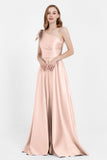One Shoulder Satin Pleated Bridesmaid Dress Long Bowknot Formal Evening Party Dresses Gowns