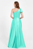 One Shoulder Satin Pleated Bridesmaid Dress Long Bowknot Formal Evening Party Dresses Gowns