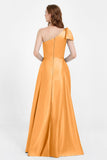 One Shoulder Satin Pleated Bridesmaid Dress Long Bowknot Formal Evening Party Dresses Gowns