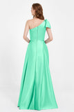 One Shoulder Satin Pleated Bridesmaid Dress Long Bowknot Formal Evening Party Dresses Gowns