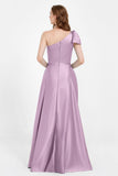 One Shoulder Satin Pleated Bridesmaid Dress Long Bowknot Formal Evening Party Dresses Gowns