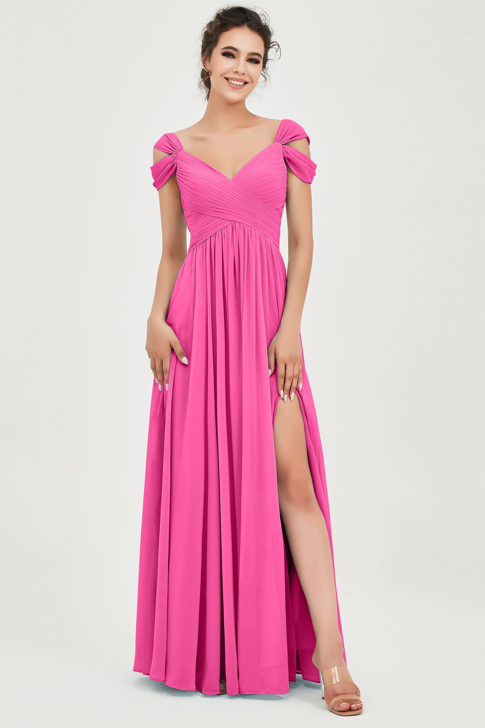 Empire Off the Shoulder Chiffon Women's Wedding Party Dress Bridesmaid Evening Dresses Gowns