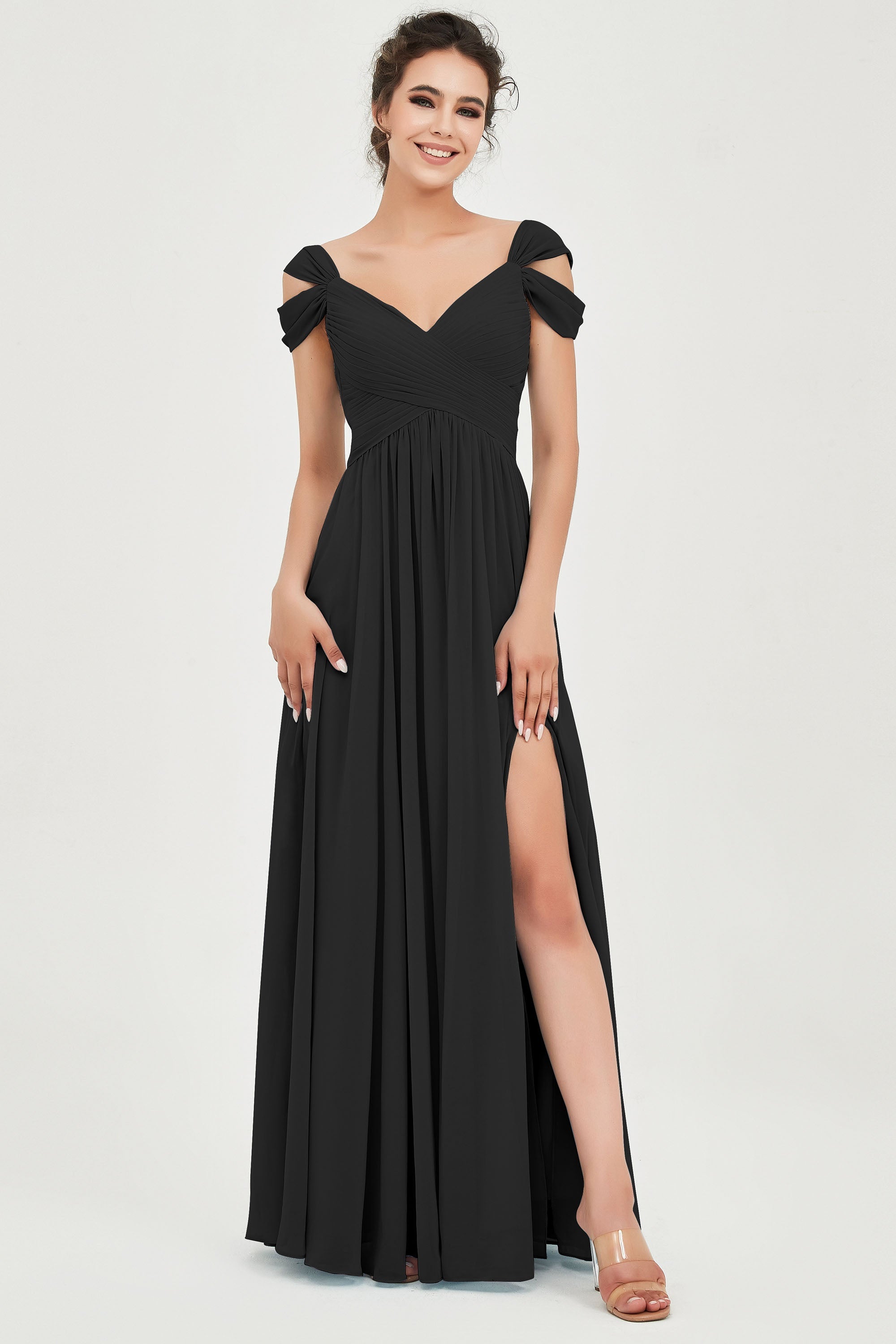 Empire Off the Shoulder Chiffon Women's Wedding Party Dress Bridesmaid Evening Dresses Gowns
