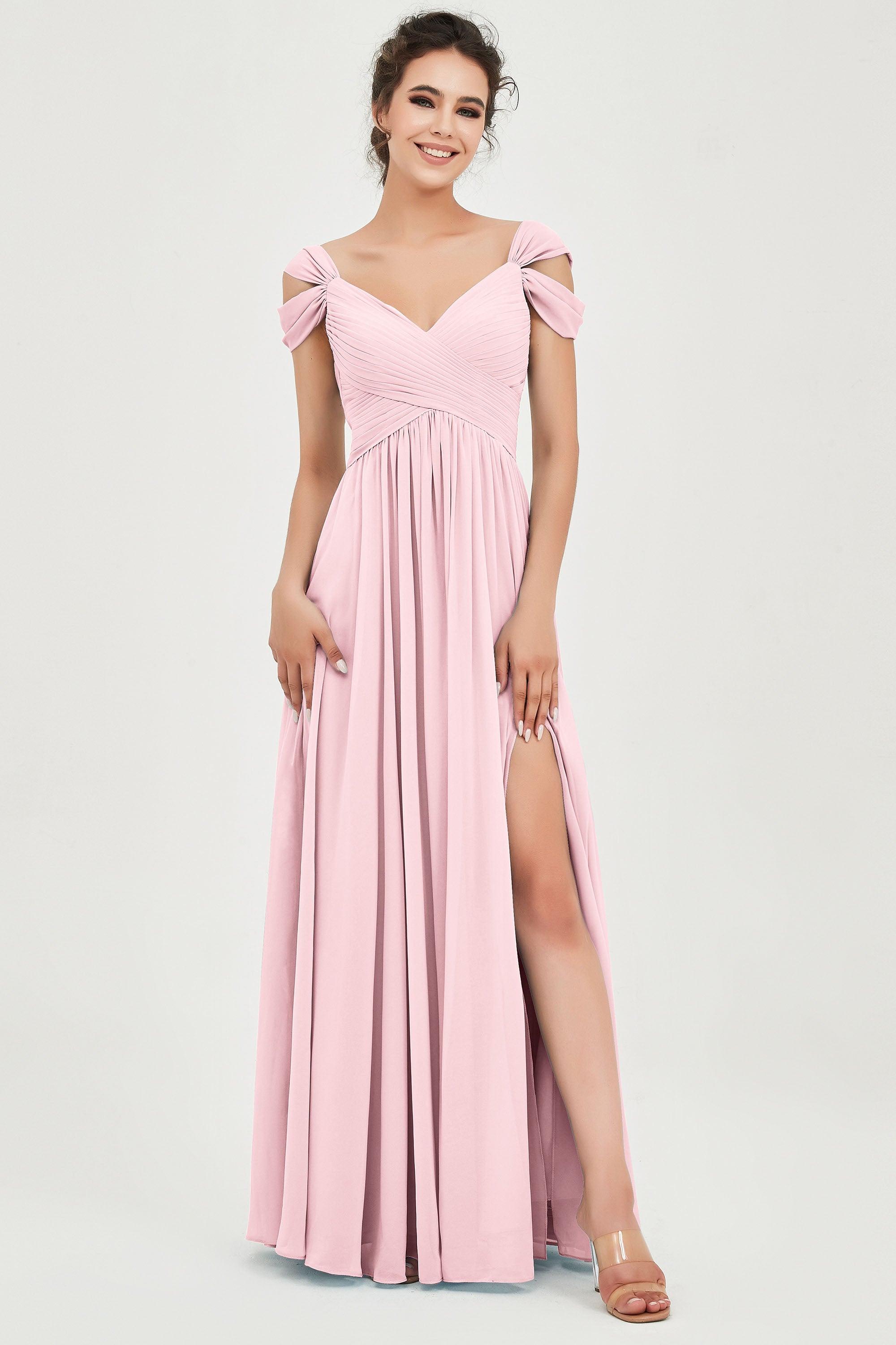 Empire Off the Shoulder Chiffon Women's Wedding Party Dress Bridesmaid Evening Dresses Gowns