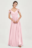 Empire Off the Shoulder Chiffon Women's Wedding Party Dress Bridesmaid Evening Dresses Gowns