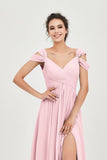 Empire Off the Shoulder Chiffon Women's Wedding Party Dress Bridesmaid Evening Dresses Gowns