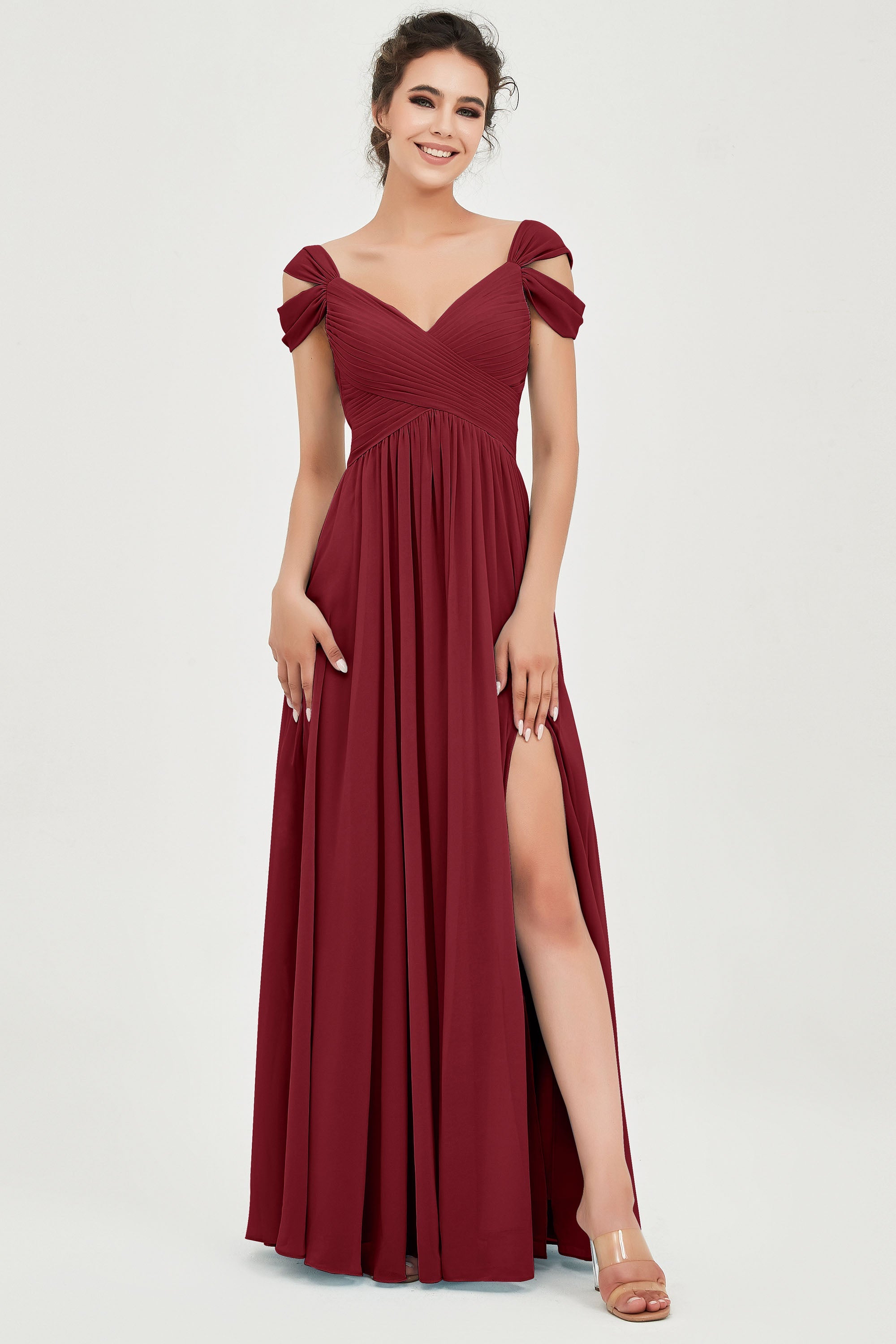 Empire Off the Shoulder Chiffon Women's Wedding Party Dress Bridesmaid Evening Dresses Gowns