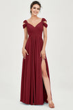 Empire Off the Shoulder Chiffon Women's Wedding Party Dress Bridesmaid Evening Dresses Gowns