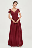Empire Off the Shoulder Chiffon Women's Wedding Party Dress Bridesmaid Evening Dresses Gowns