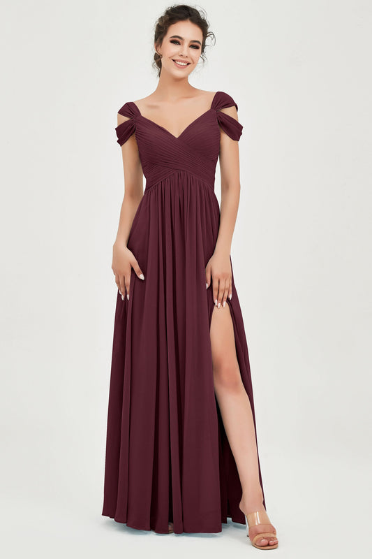 Empire Off the Shoulder Chiffon Women's Wedding Party Dress Bridesmaid Evening Dresses Gowns