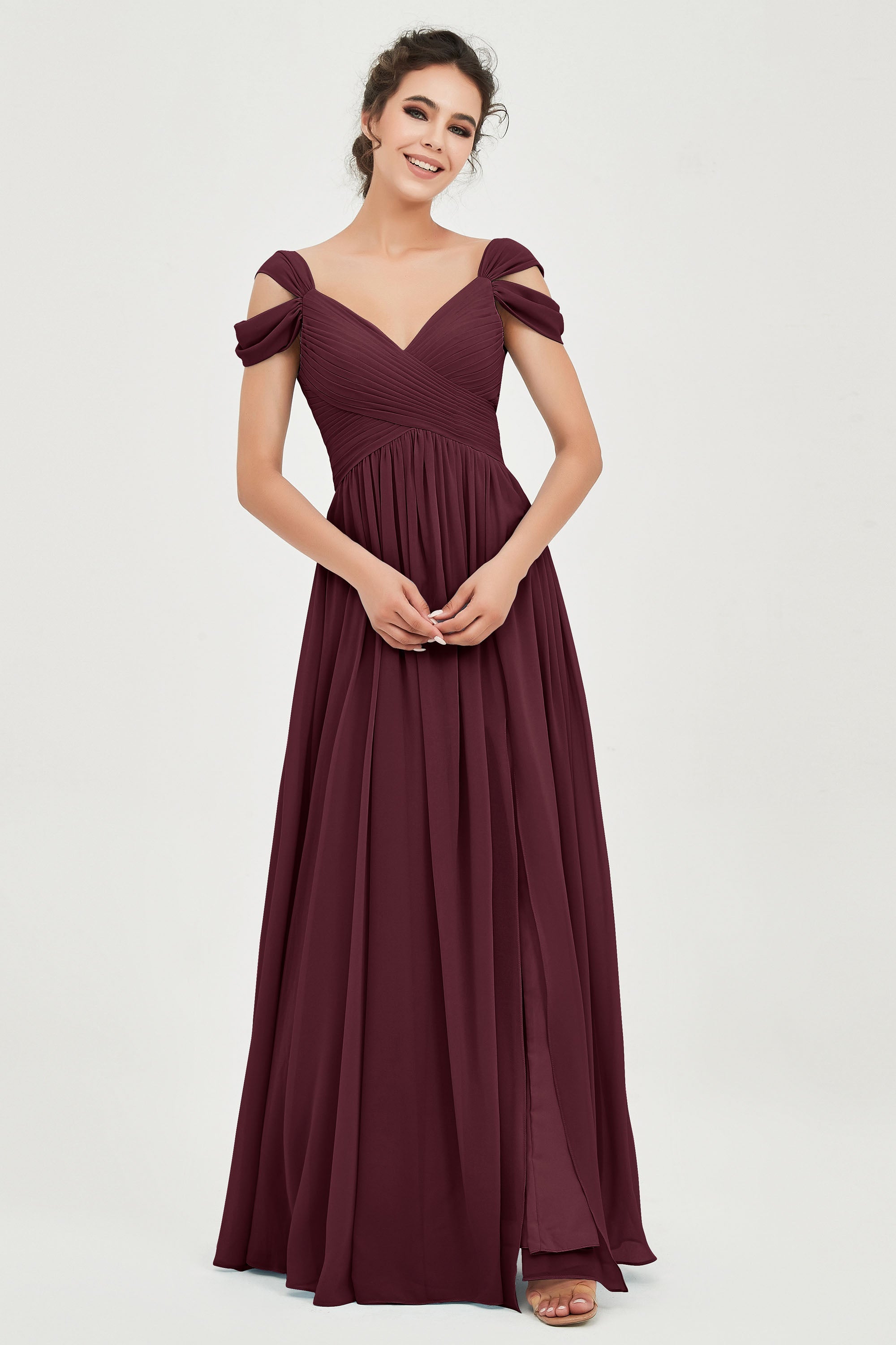 Empire Off the Shoulder Chiffon Women's Wedding Party Dress Bridesmaid Evening Dresses Gowns
