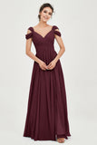 Empire Off the Shoulder Chiffon Women's Wedding Party Dress Bridesmaid Evening Dresses Gowns