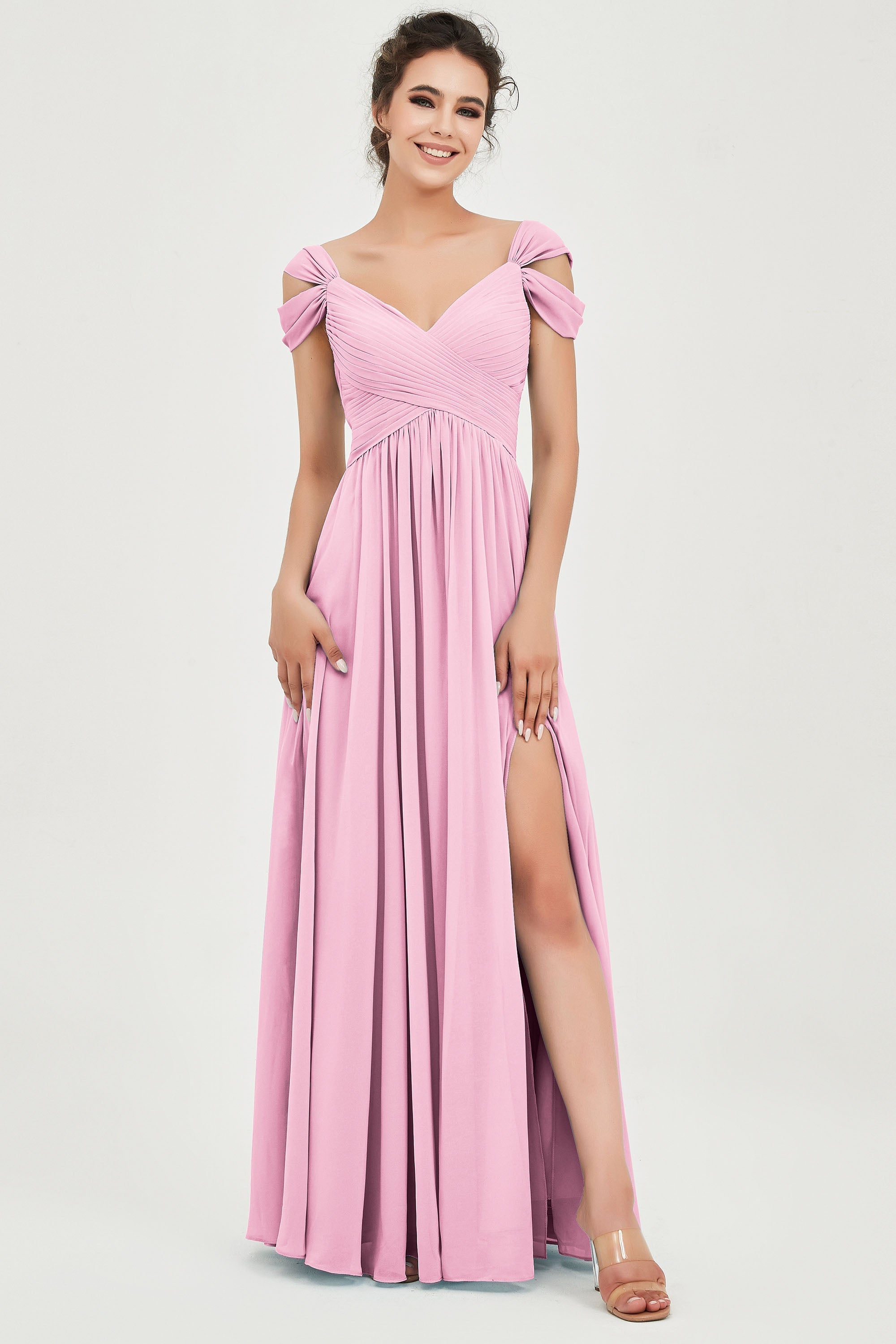Empire Off the Shoulder Chiffon Women's Wedding Party Dress Bridesmaid Evening Dresses Gowns
