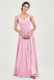 Empire Off the Shoulder Chiffon Women's Wedding Party Dress Bridesmaid Evening Dresses Gowns