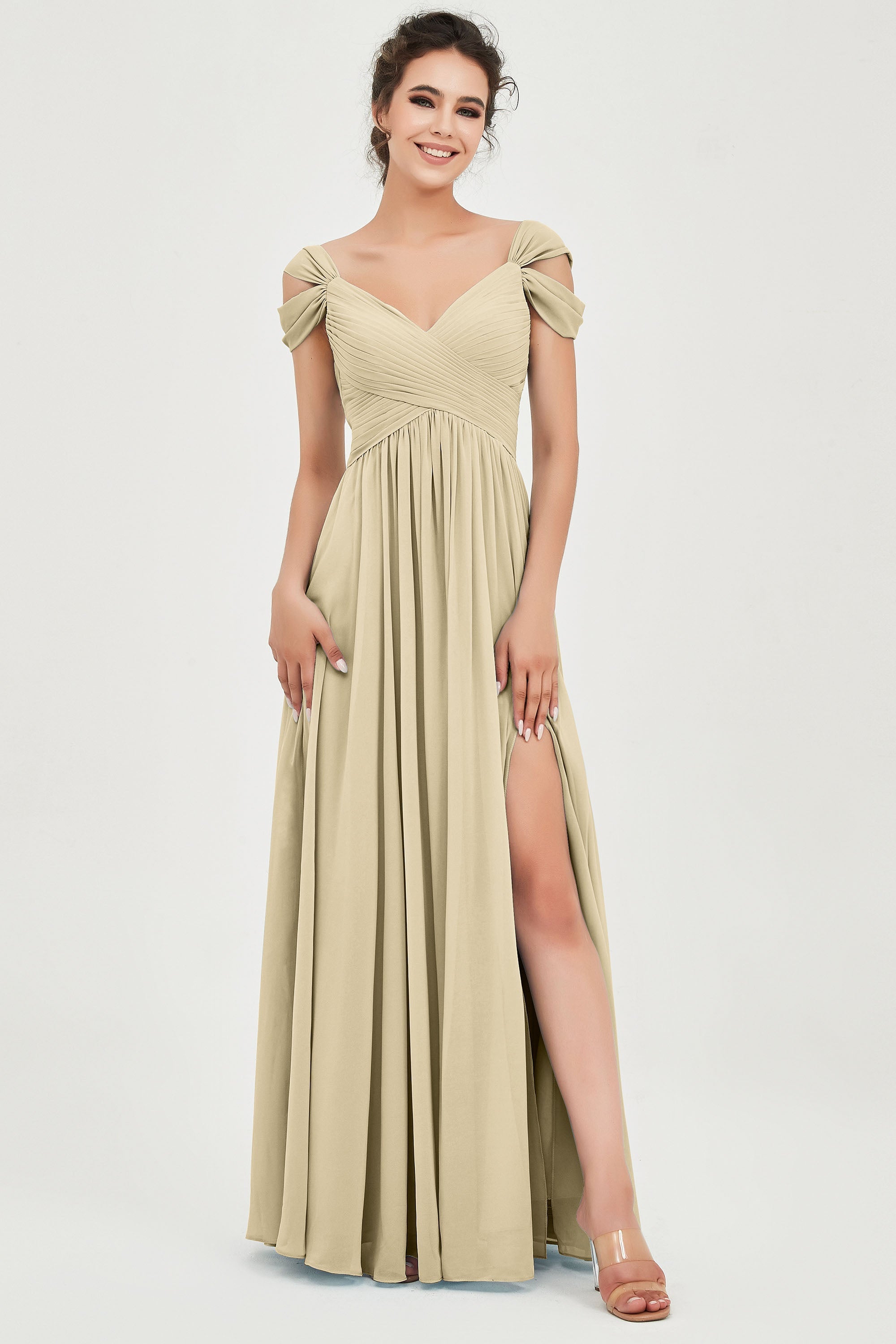 Empire Off the Shoulder Chiffon Women's Wedding Party Dress Bridesmaid Evening Dresses Gowns
