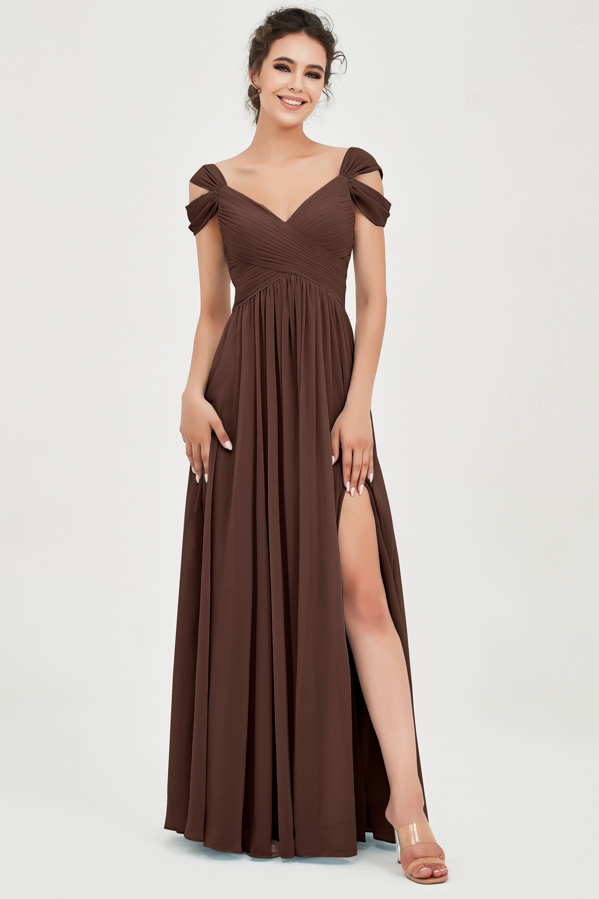 Empire Off the Shoulder Chiffon Women's Wedding Party Dress Bridesmaid Evening Dresses Gowns