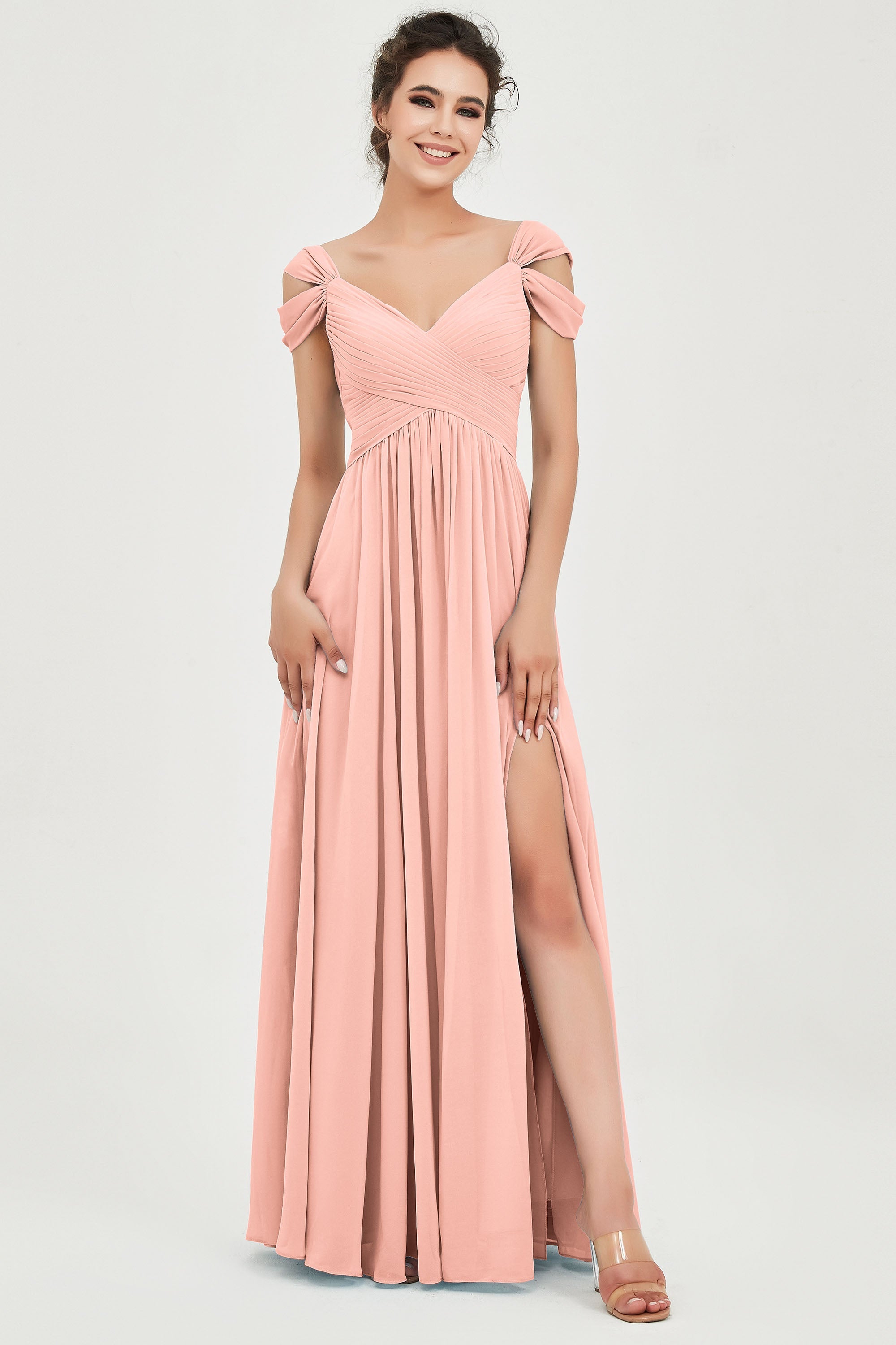 Empire Off the Shoulder Chiffon Women's Wedding Party Dress Bridesmaid Evening Dresses Gowns