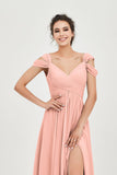 Empire Off the Shoulder Chiffon Women's Wedding Party Dress Bridesmaid Evening Dresses Gowns