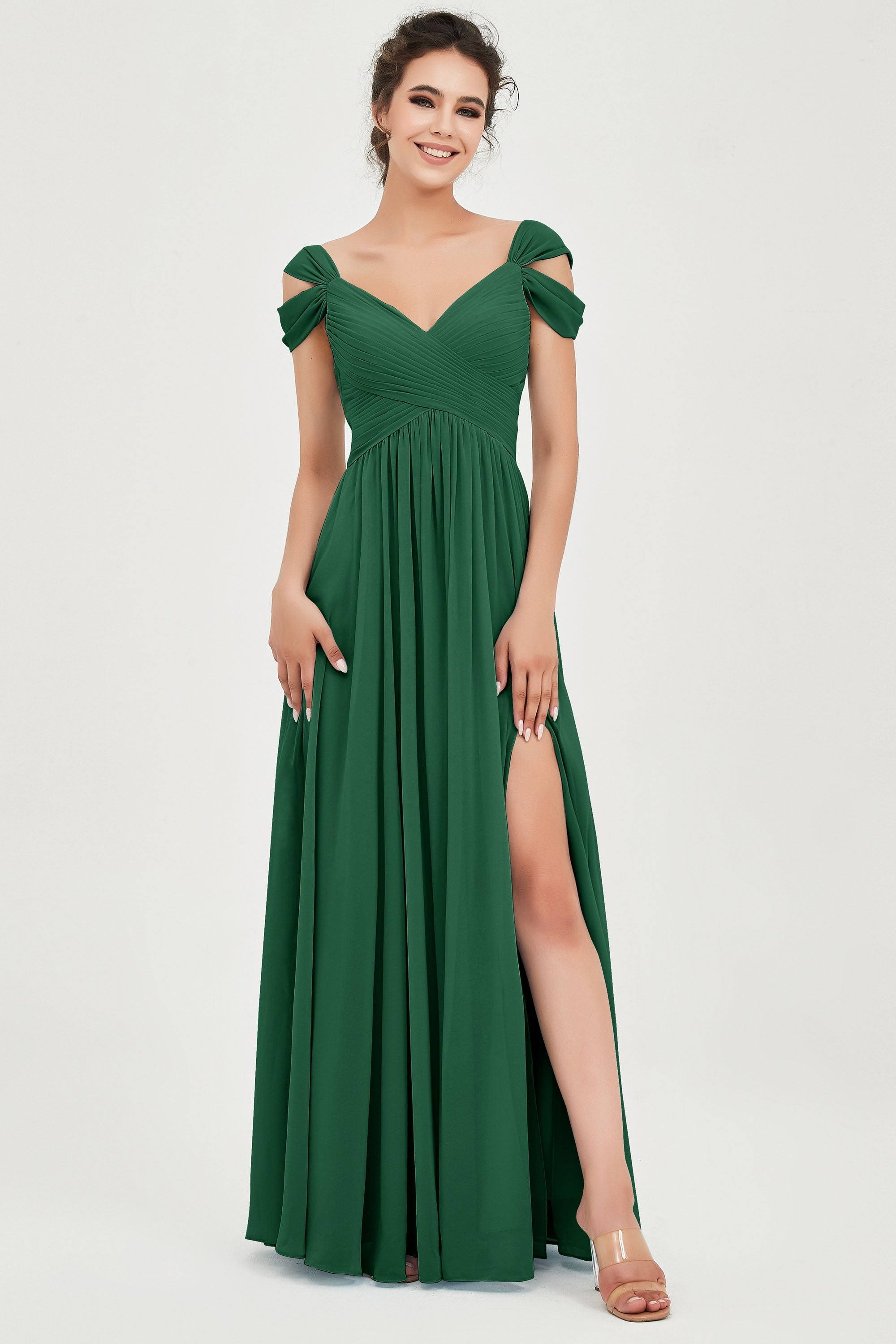 Empire Off the Shoulder Chiffon Women's Wedding Party Dress Bridesmaid Evening Dresses Gowns