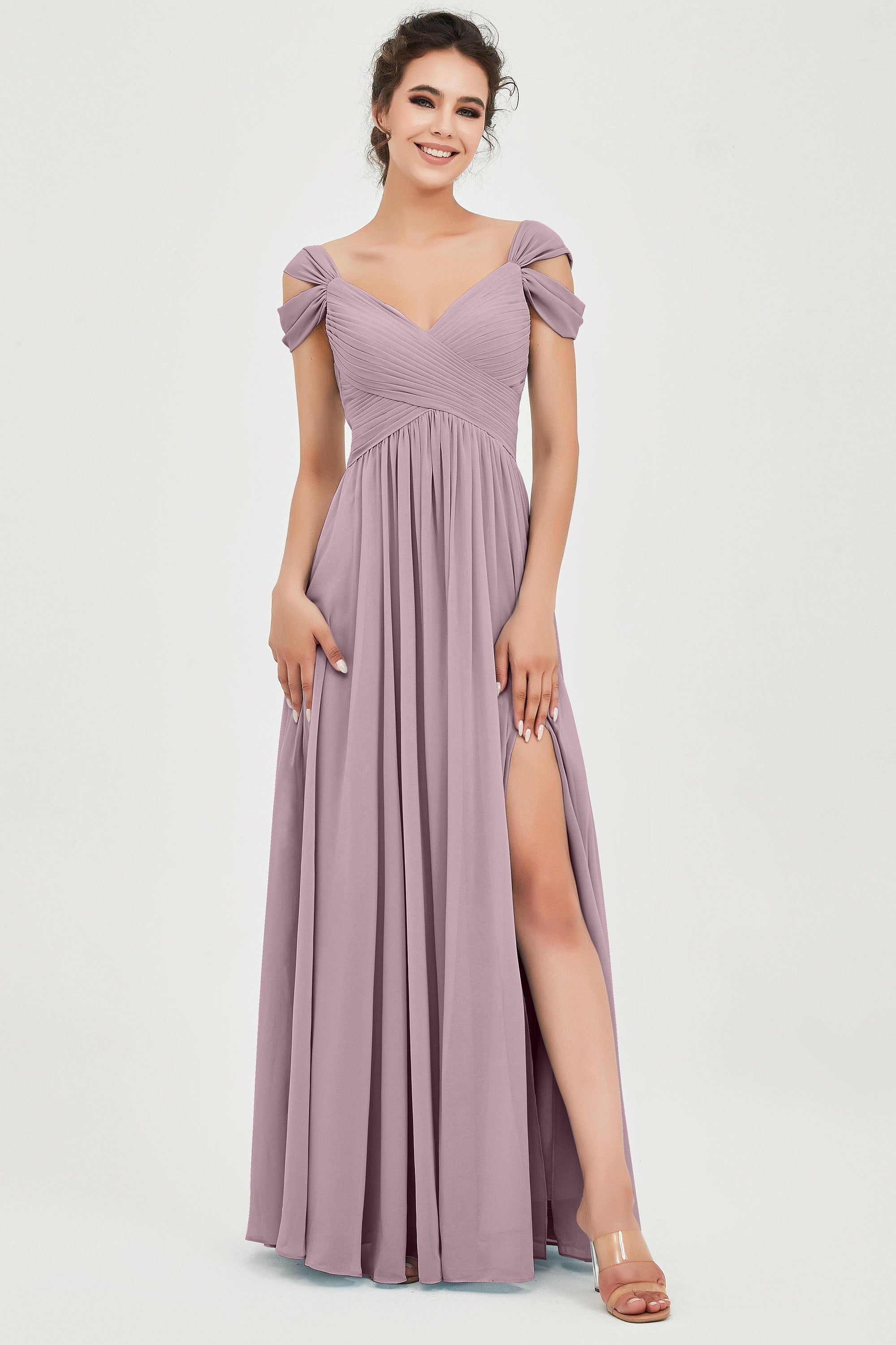 Empire Off the Shoulder Chiffon Women's Wedding Party Dress Bridesmaid Evening Dresses Gowns