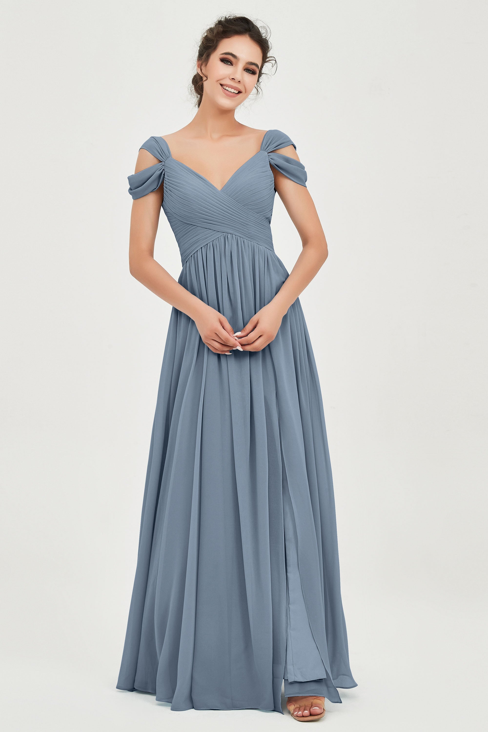 Empire Off the Shoulder Chiffon Women's Wedding Party Dress Bridesmaid Evening Dresses Gowns