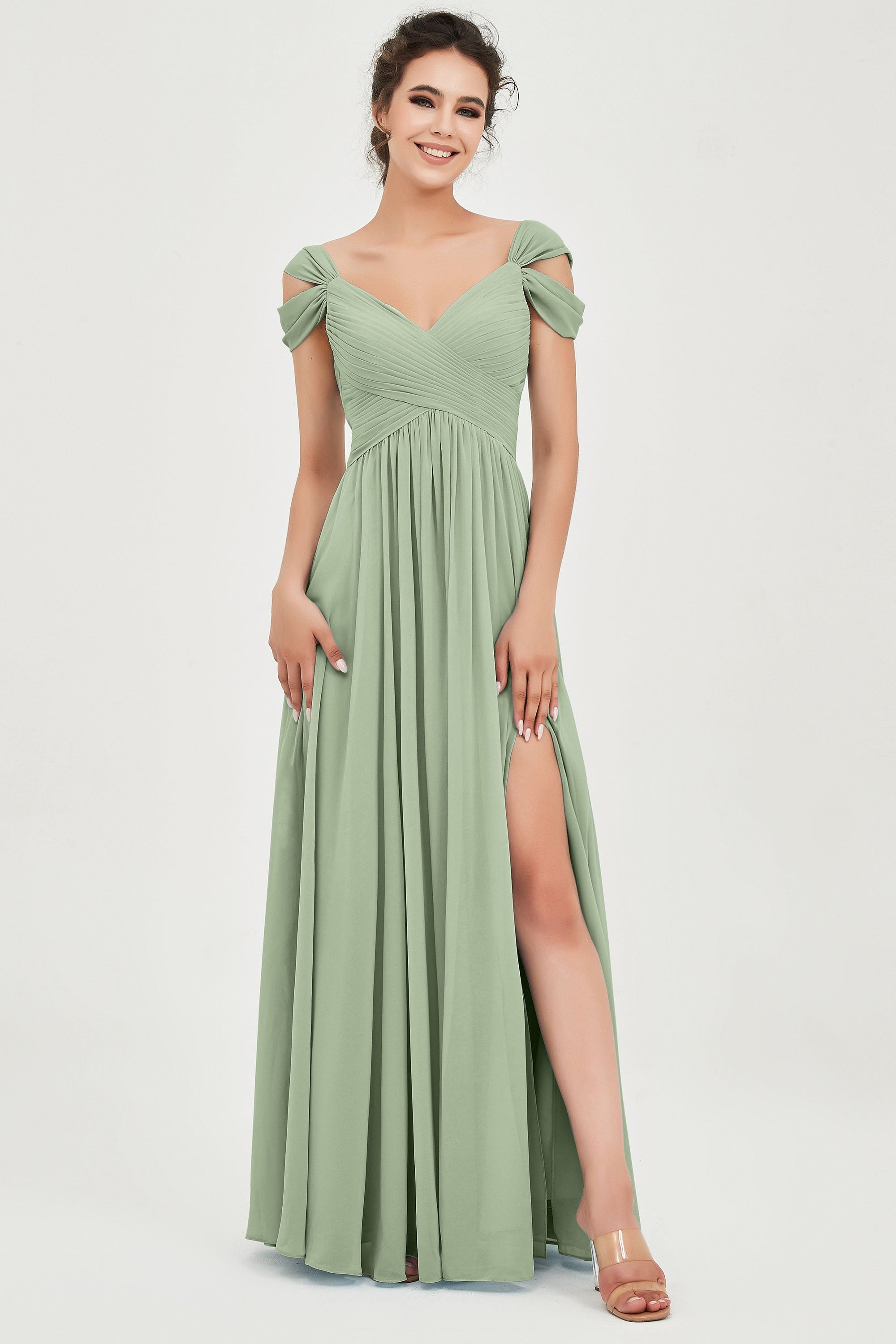 Empire Off the Shoulder Chiffon Women's Wedding Party Dress Bridesmaid Evening Dresses Gowns
