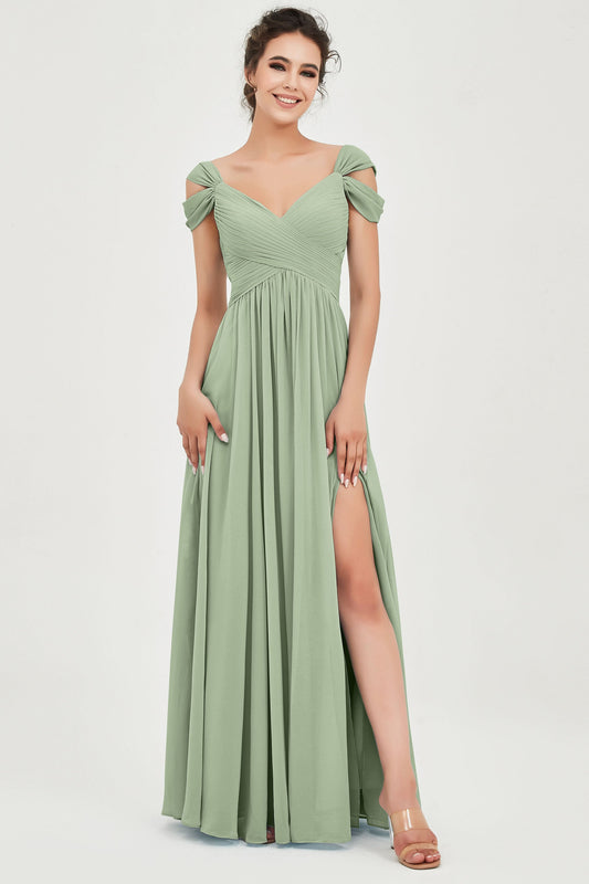 Empire Off the Shoulder Chiffon Women's Wedding Party Dress Bridesmaid Evening Dresses Gowns