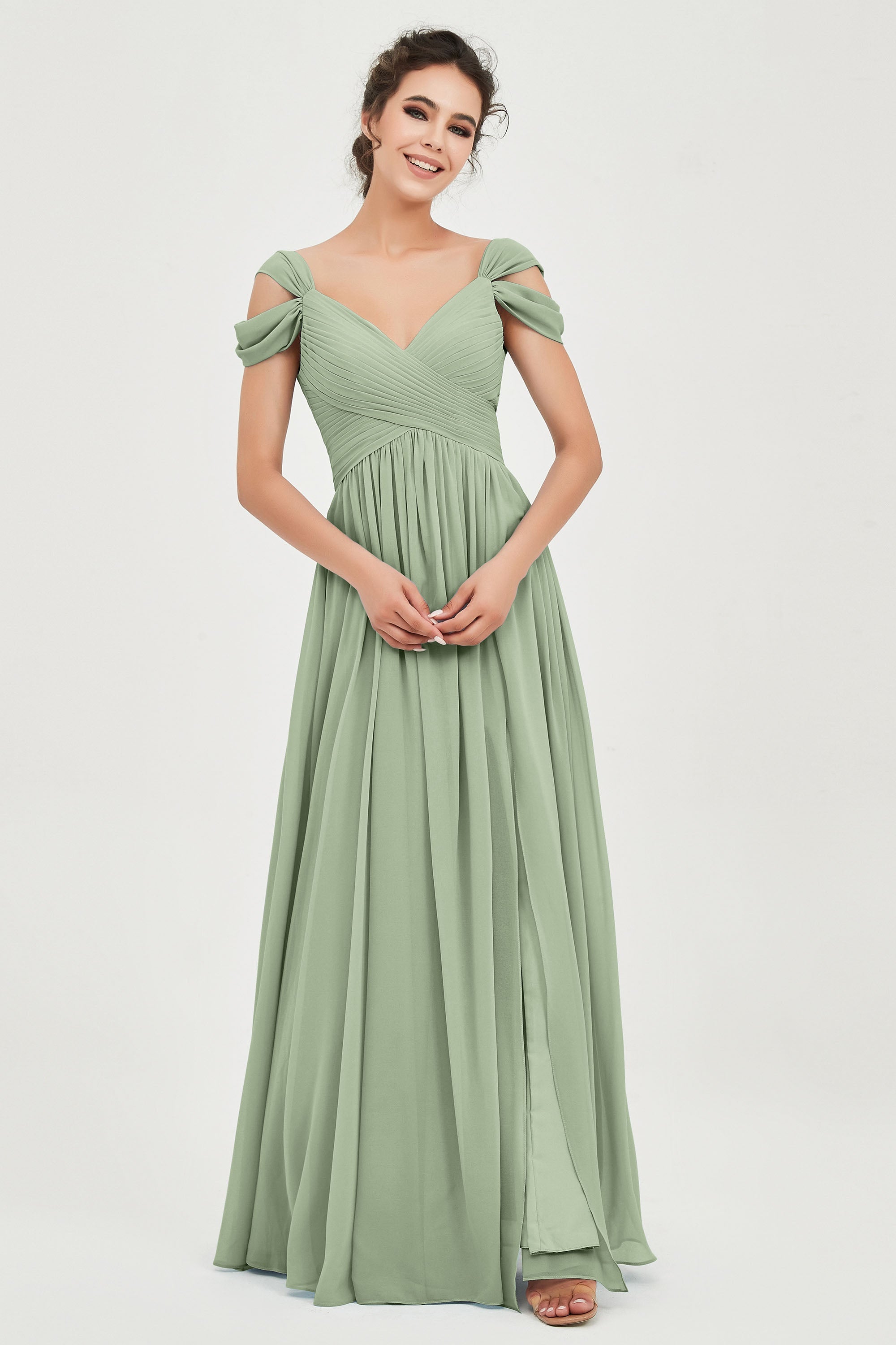 Empire Off the Shoulder Chiffon Women's Wedding Party Dress Bridesmaid Evening Dresses Gowns