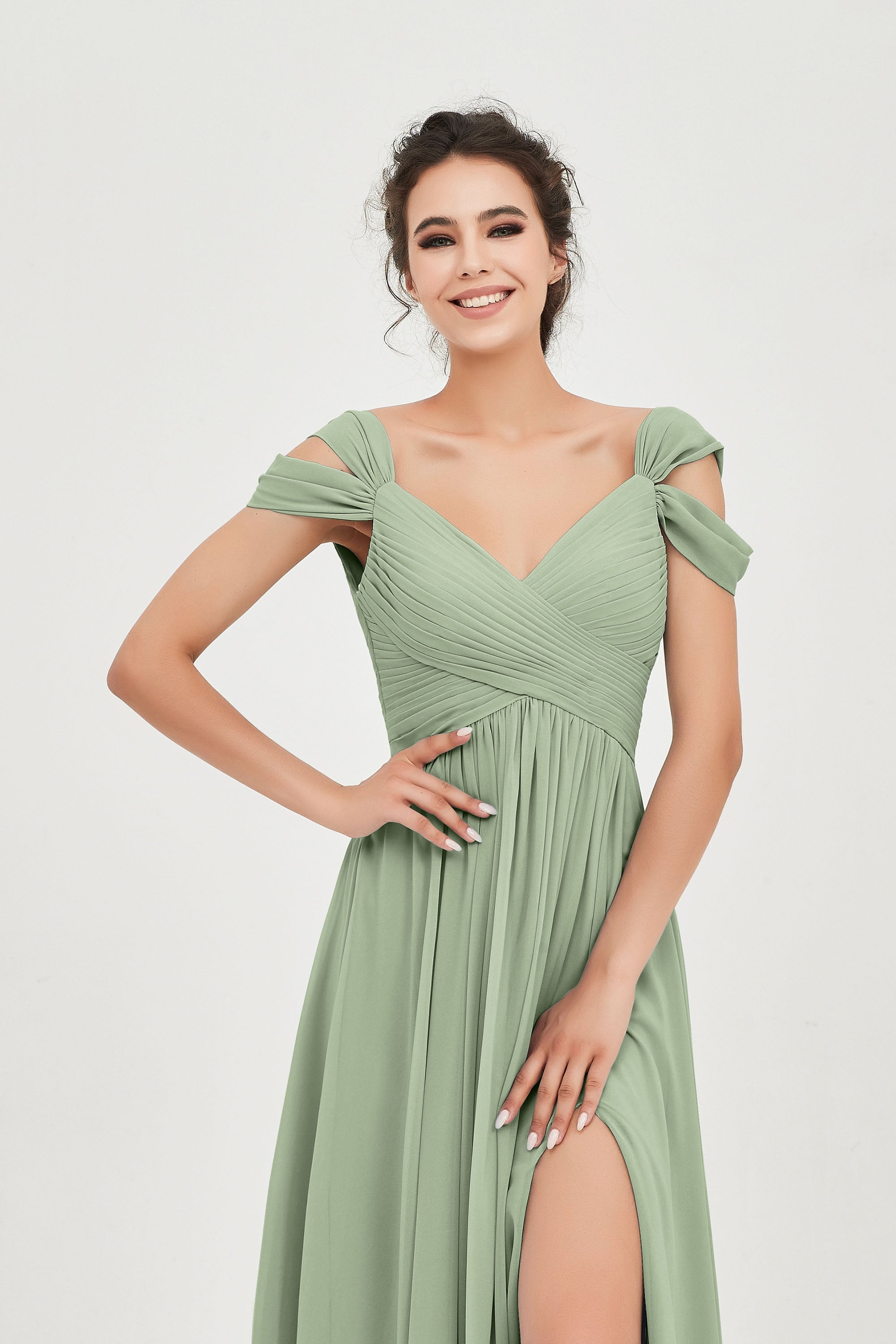 Empire Off the Shoulder Chiffon Women's Wedding Party Dress Bridesmaid Evening Dresses Gowns