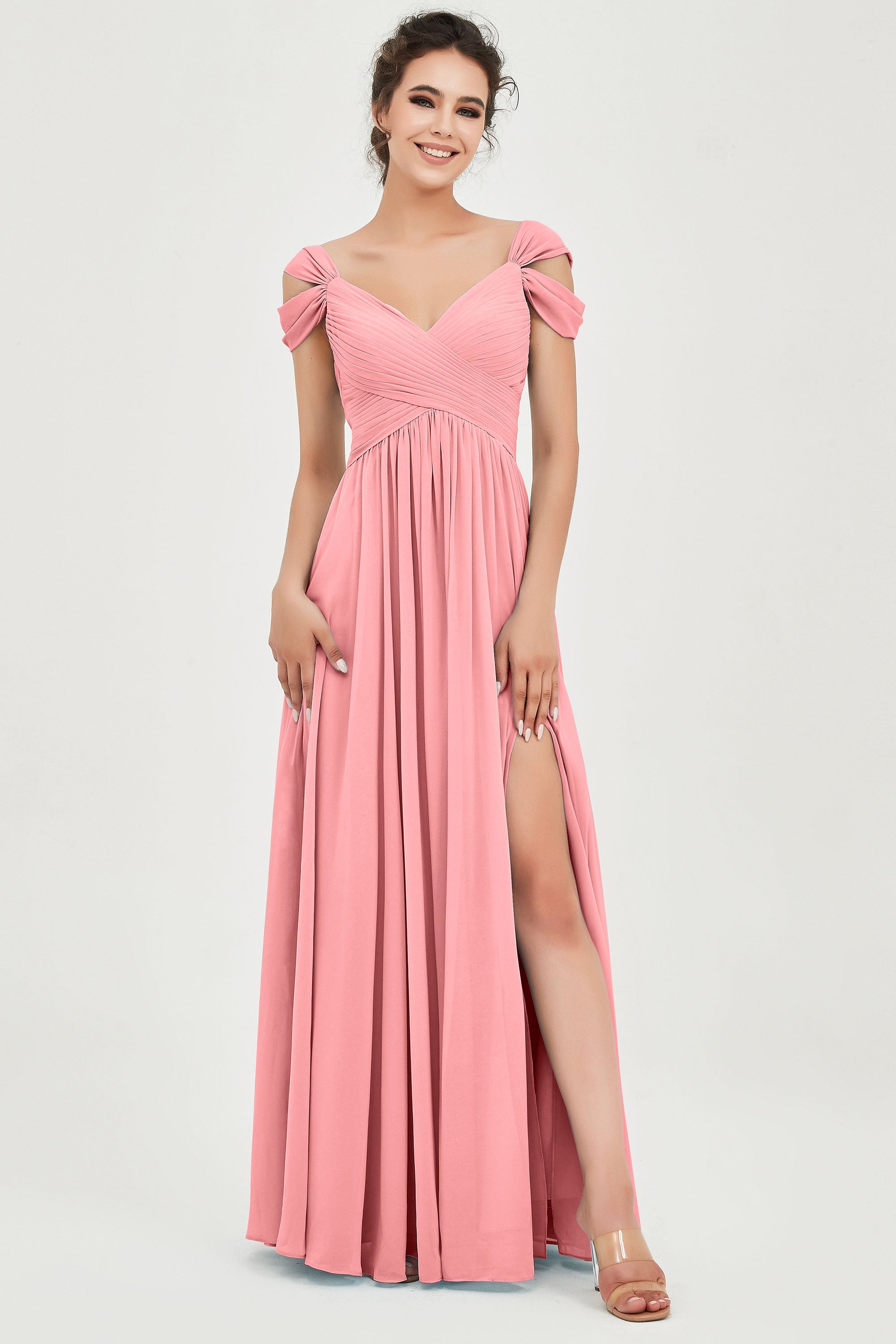Empire Off the Shoulder Chiffon Women's Wedding Party Dress Bridesmaid Evening Dresses Gowns