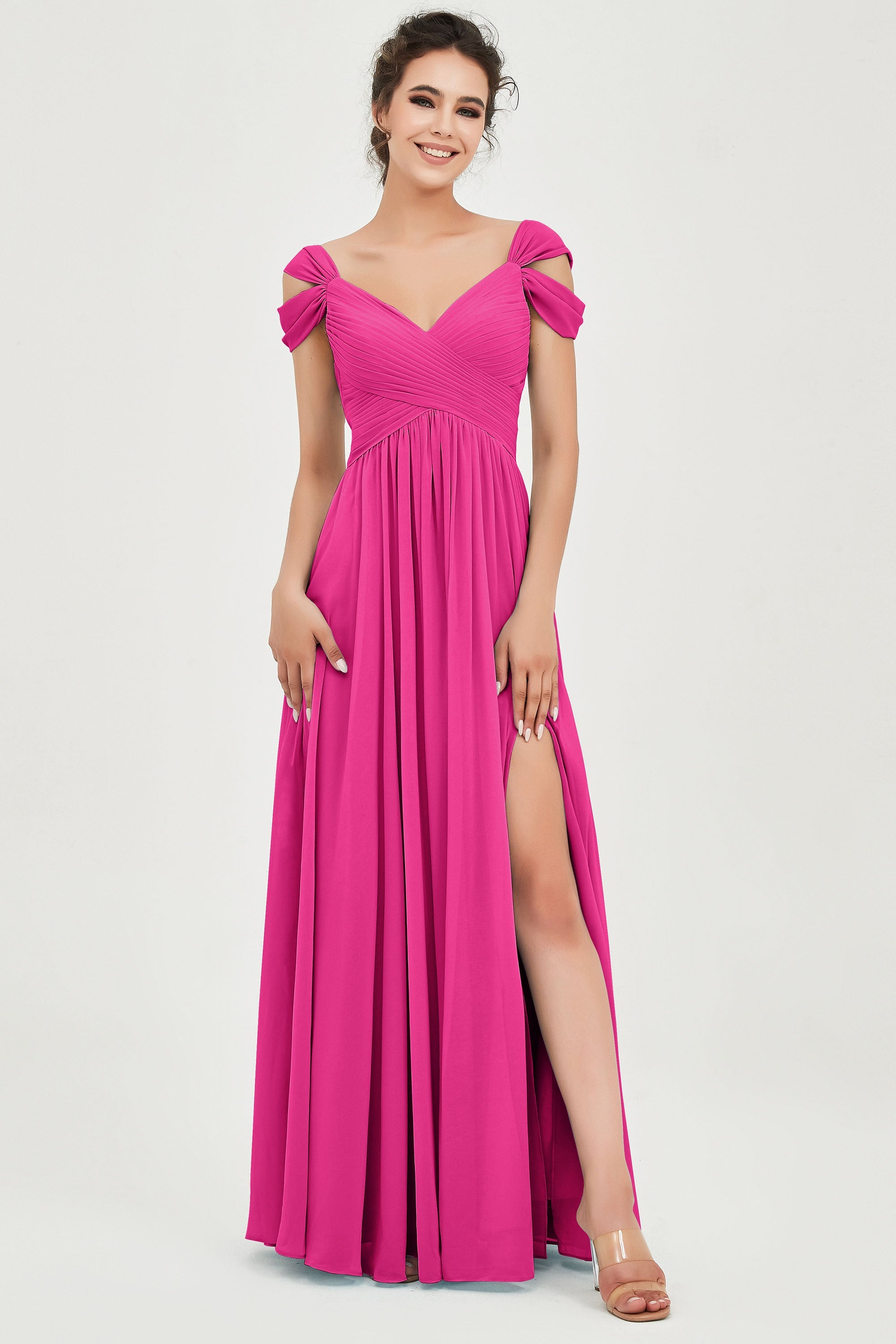 Empire Off the Shoulder Chiffon Women's Wedding Party Dress Bridesmaid Evening Dresses Gowns