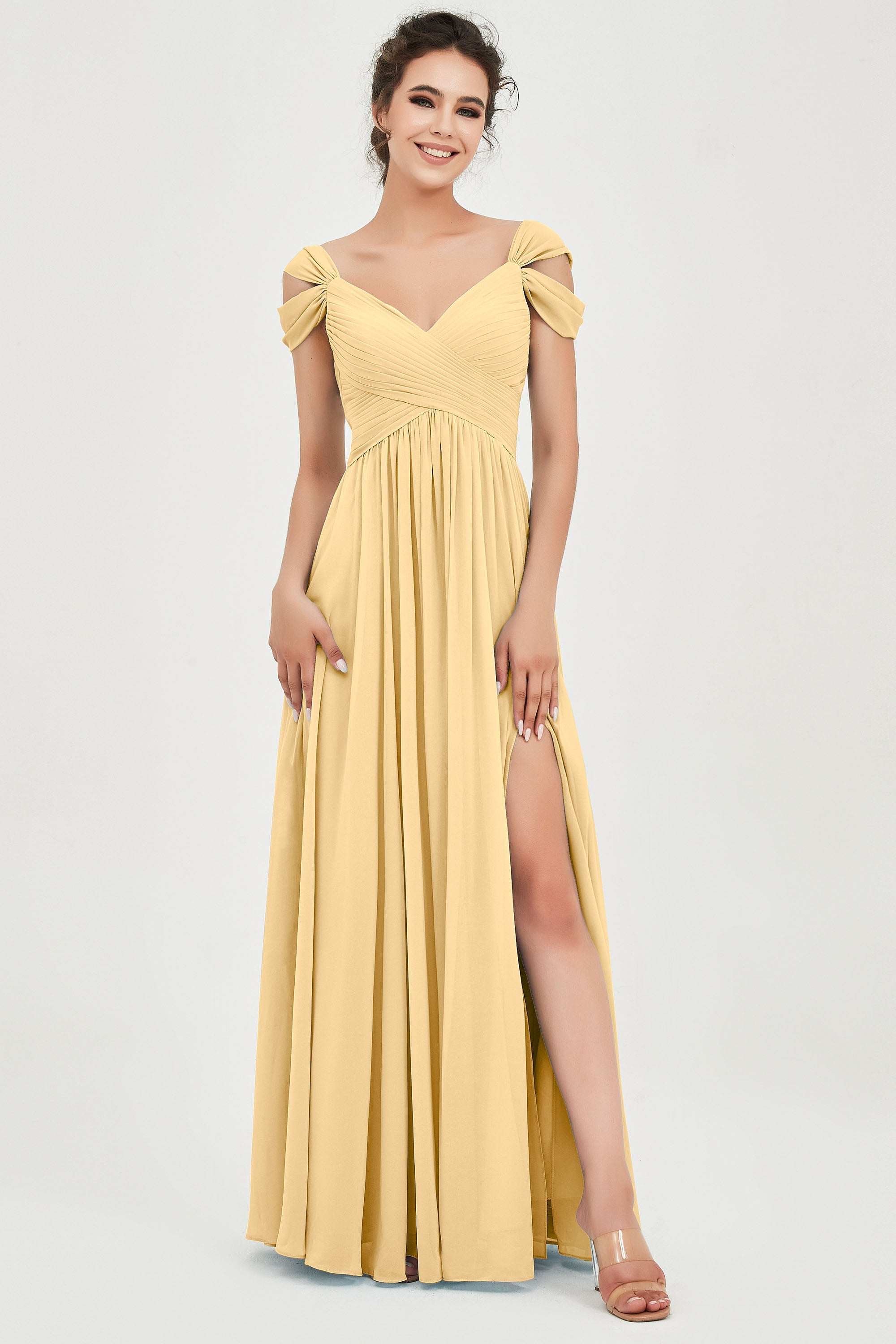 Empire Off the Shoulder Chiffon Women's Wedding Party Dress Bridesmaid Evening Dresses Gowns