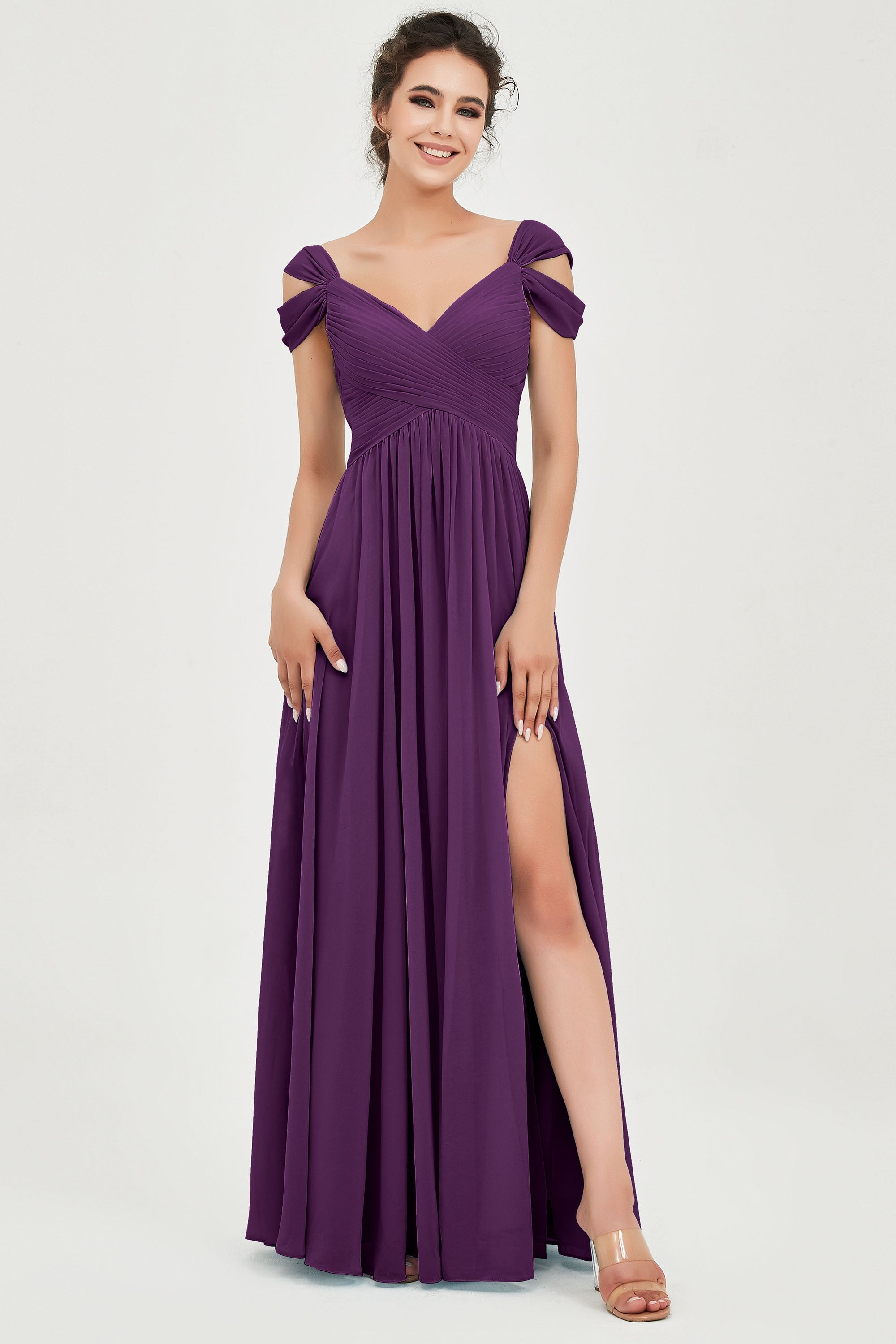 Empire Off the Shoulder Chiffon Women's Wedding Party Dress Bridesmaid Evening Dresses Gowns