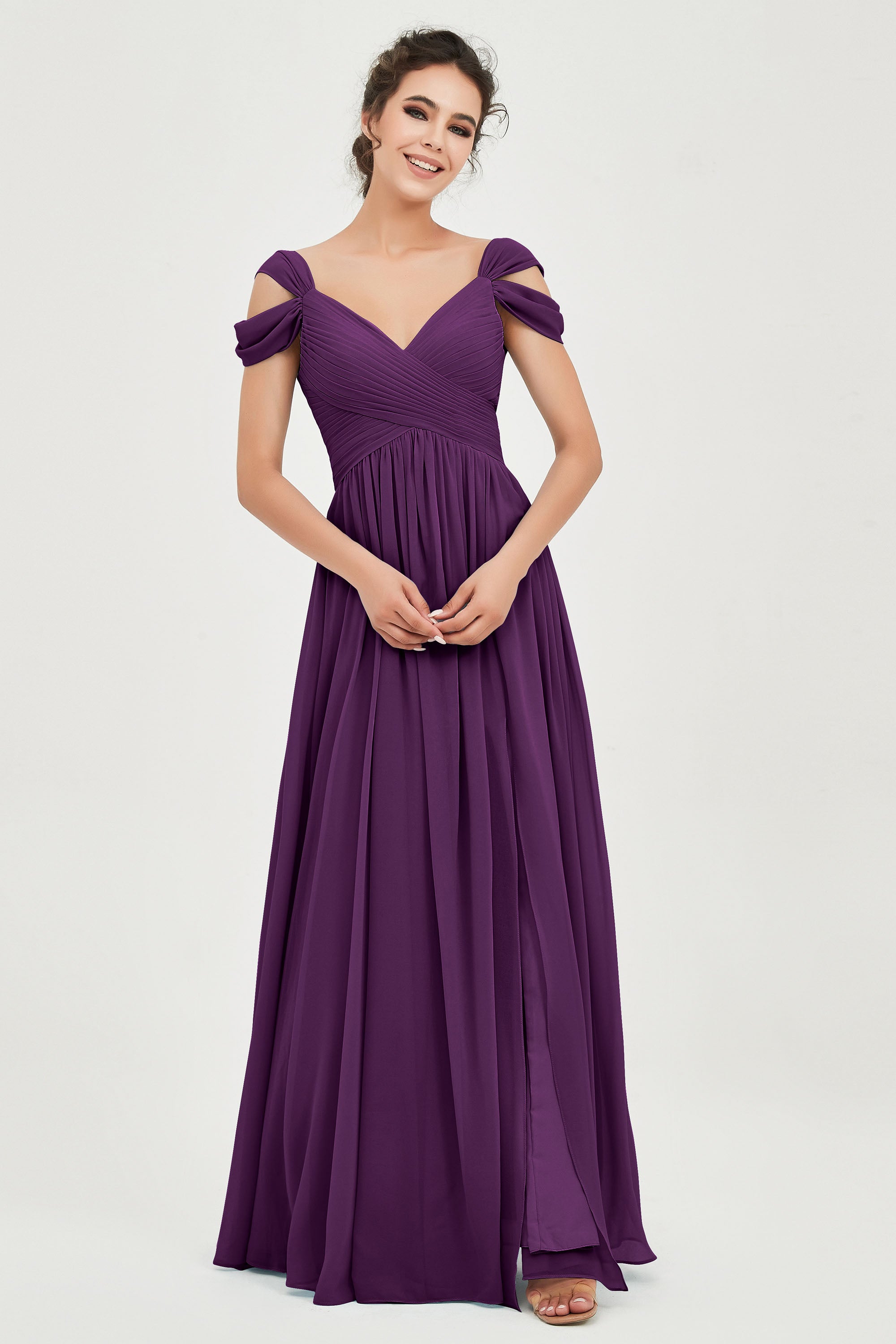 Empire Off the Shoulder Chiffon Women's Wedding Party Dress Bridesmaid Evening Dresses Gowns