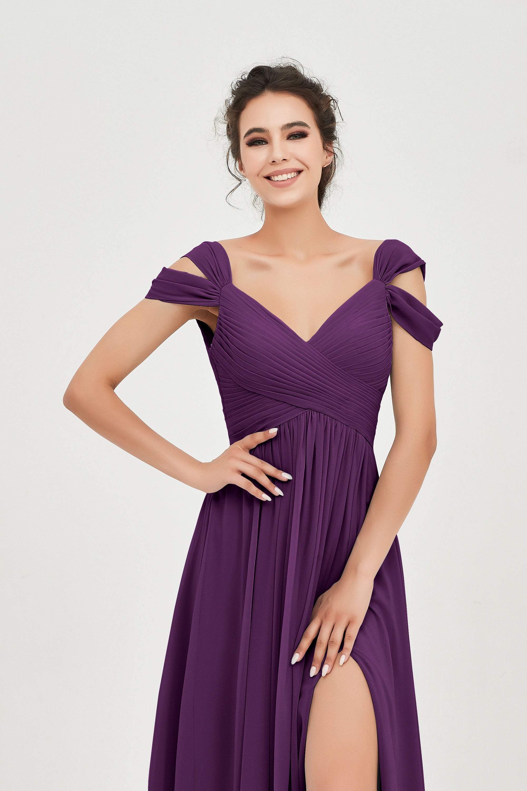 Empire Off the Shoulder Chiffon Women's Wedding Party Dress Bridesmaid Evening Dresses Gowns
