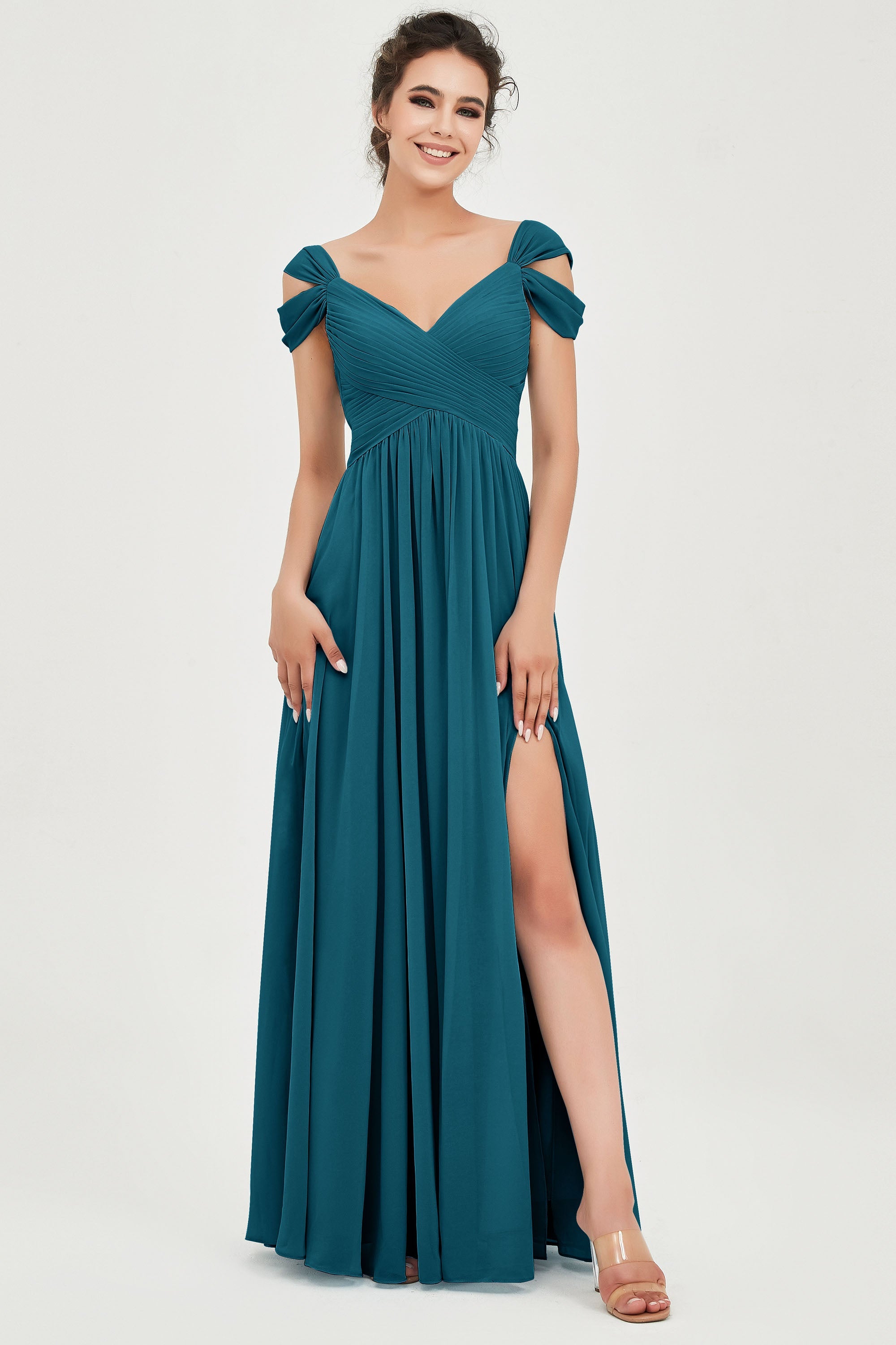 Empire Off the Shoulder Chiffon Women's Wedding Party Dress Bridesmaid Evening Dresses Gowns