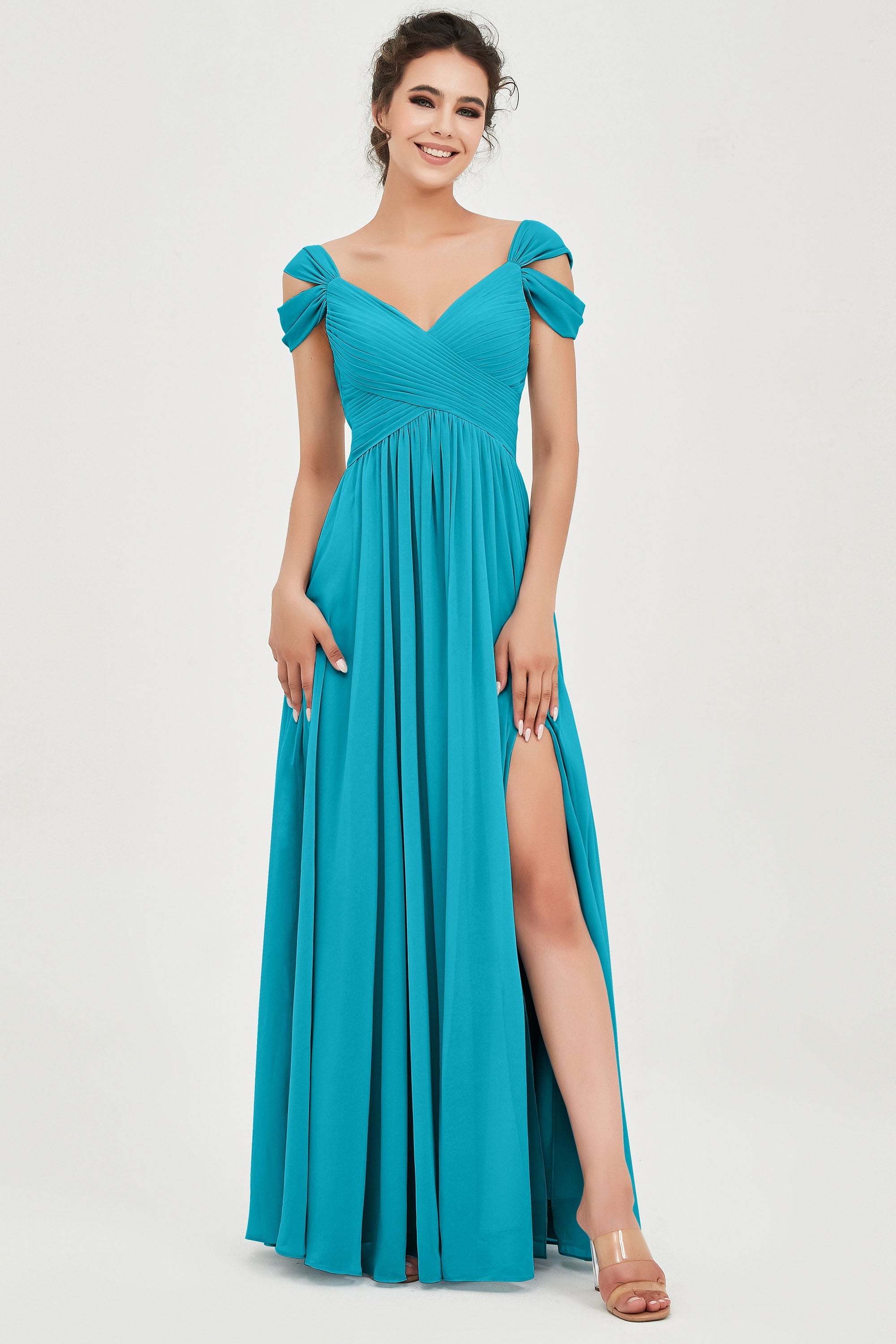 Empire Off the Shoulder Chiffon Women's Wedding Party Dress Bridesmaid Evening Dresses Gowns