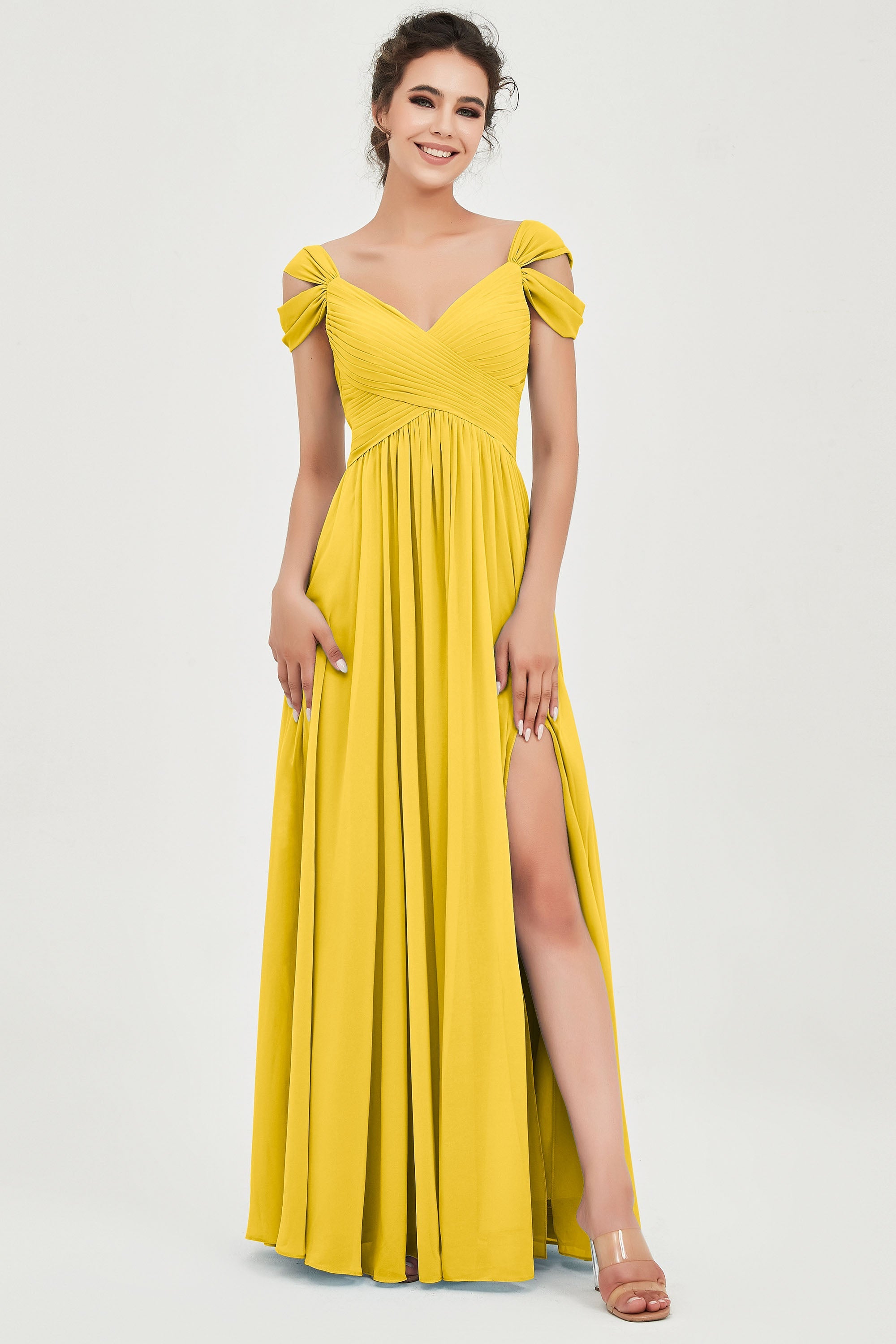 Empire Off the Shoulder Chiffon Women's Wedding Party Dress Bridesmaid Evening Dresses Gowns