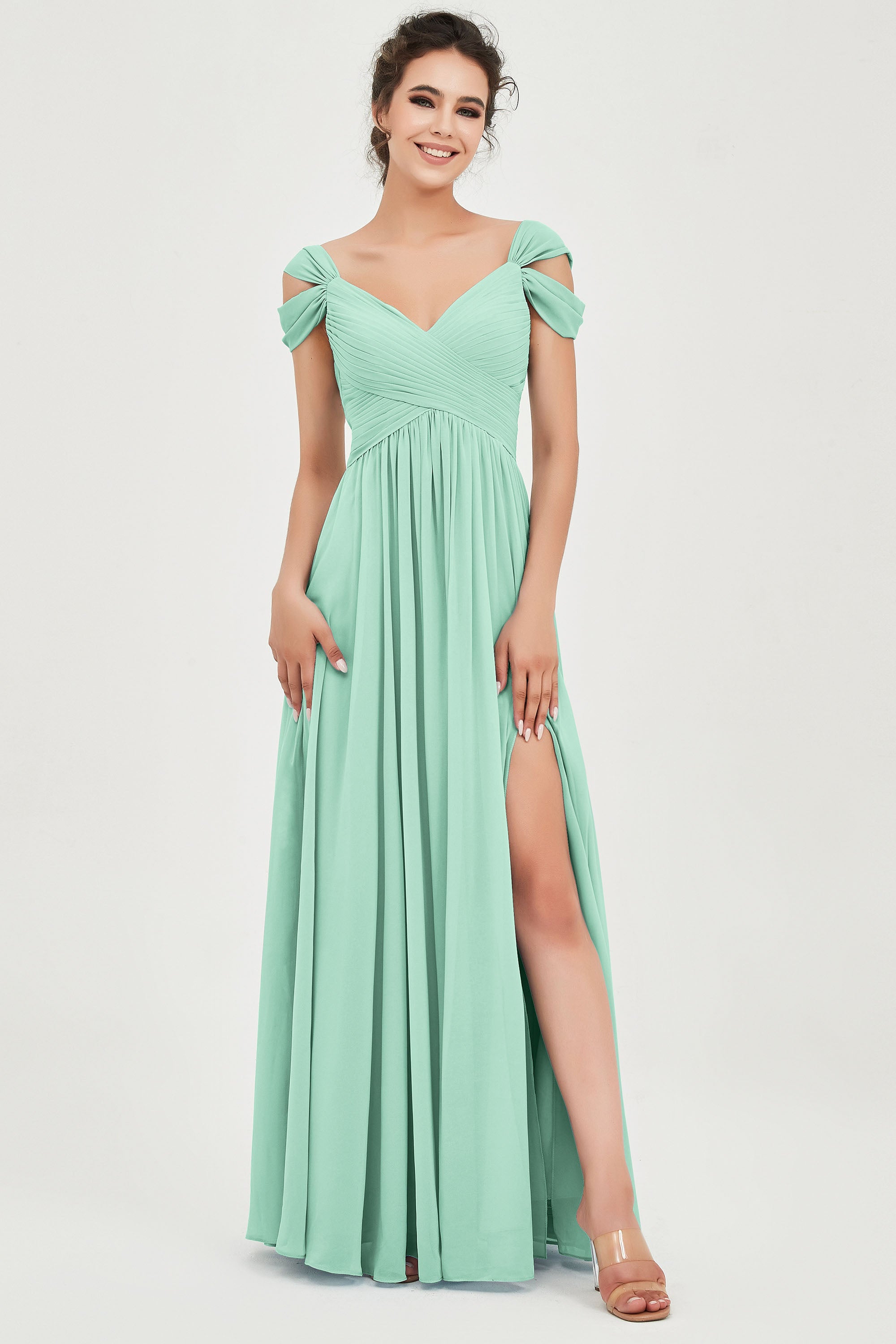 Empire Off the Shoulder Chiffon Women's Wedding Party Dress Bridesmaid Evening Dresses Gowns
