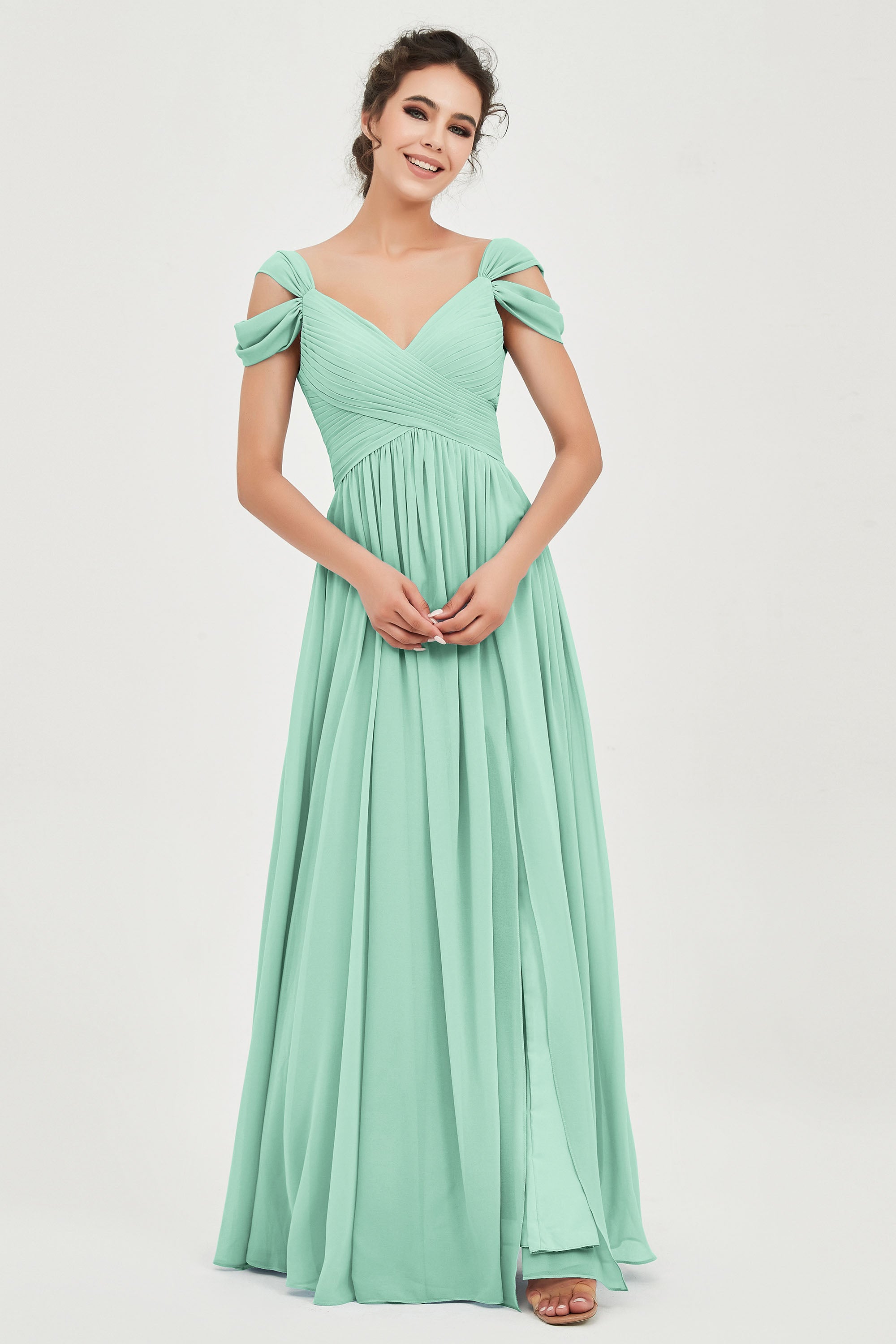Empire Off the Shoulder Chiffon Women's Wedding Party Dress Bridesmaid Evening Dresses Gowns