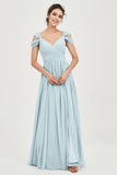 Empire Off the Shoulder Chiffon Women's Wedding Party Dress Bridesmaid Evening Dresses Gowns