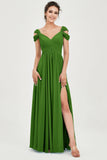 Empire Off the Shoulder Chiffon Women's Wedding Party Dress Bridesmaid Evening Dresses Gowns