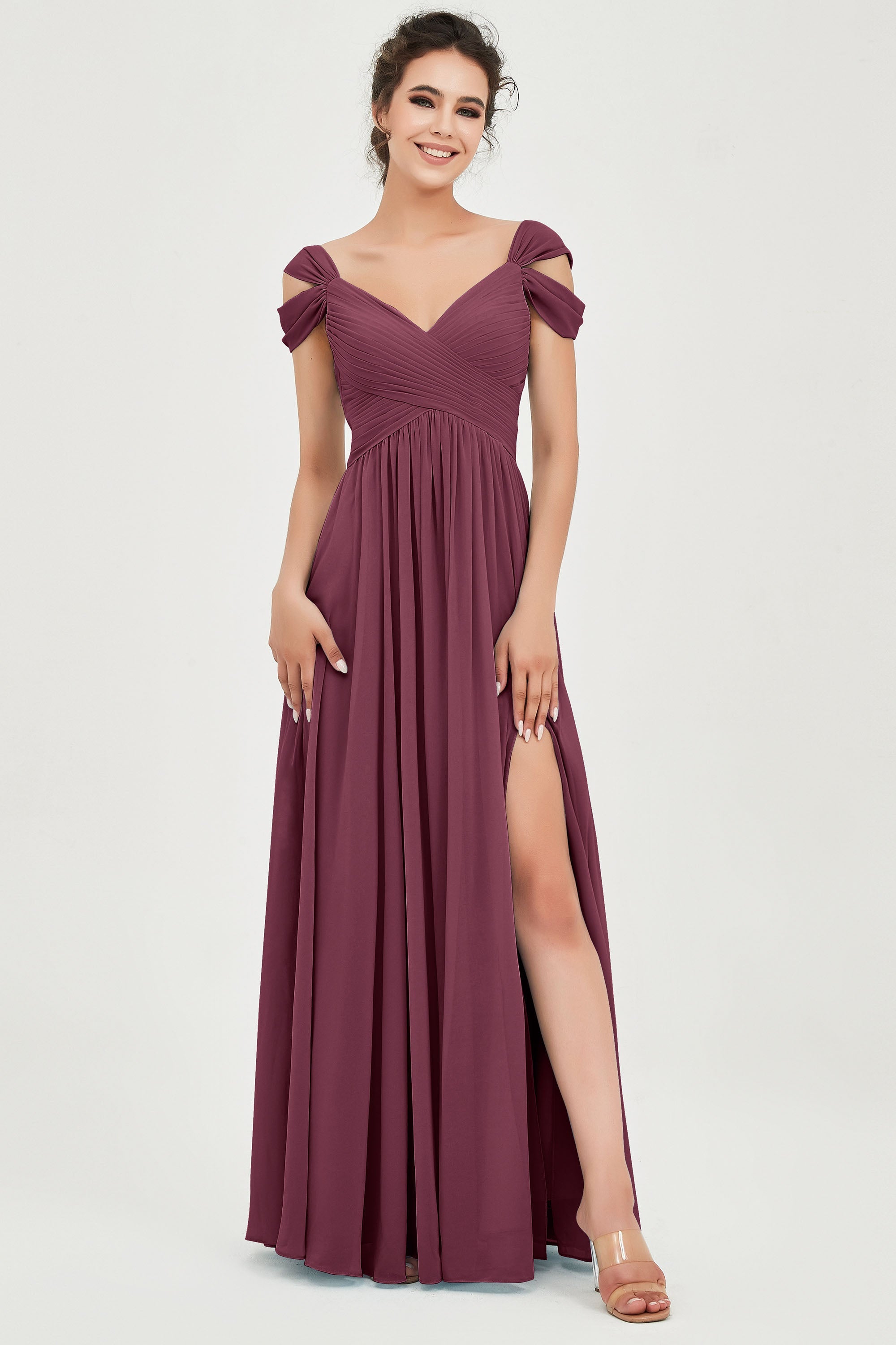Empire Off the Shoulder Chiffon Women's Wedding Party Dress Bridesmaid Evening Dresses Gowns
