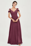 Empire Off the Shoulder Chiffon Women's Wedding Party Dress Bridesmaid Evening Dresses Gowns
