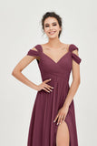 Empire Off the Shoulder Chiffon Women's Wedding Party Dress Bridesmaid Evening Dresses Gowns